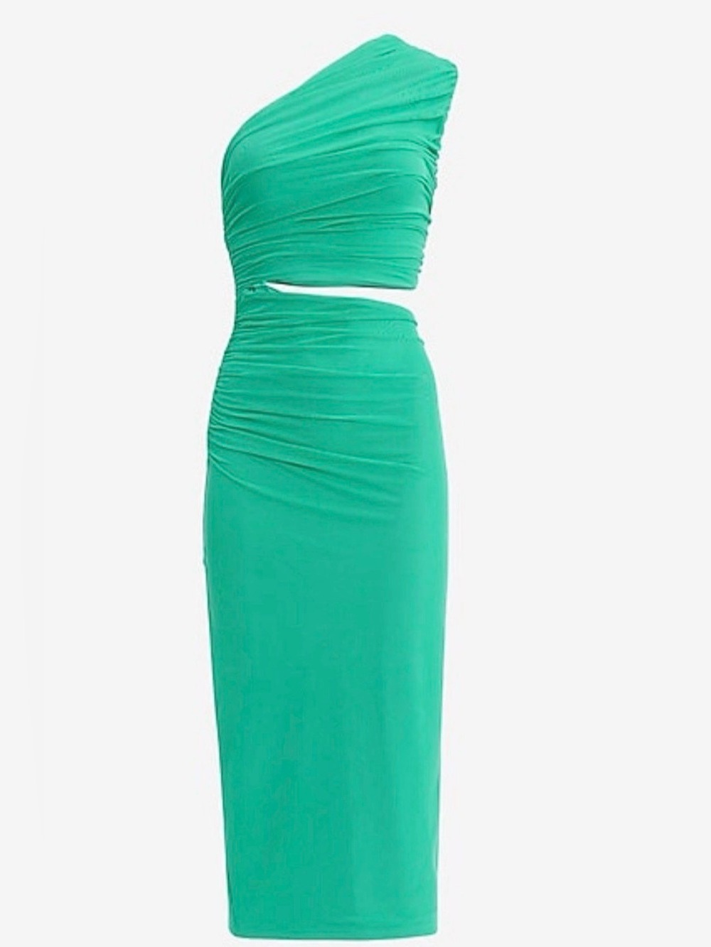 Express One Shoulder Cutout Ruched Midi Dress S home coming Vacay Cocktail - Picture 3 of 7